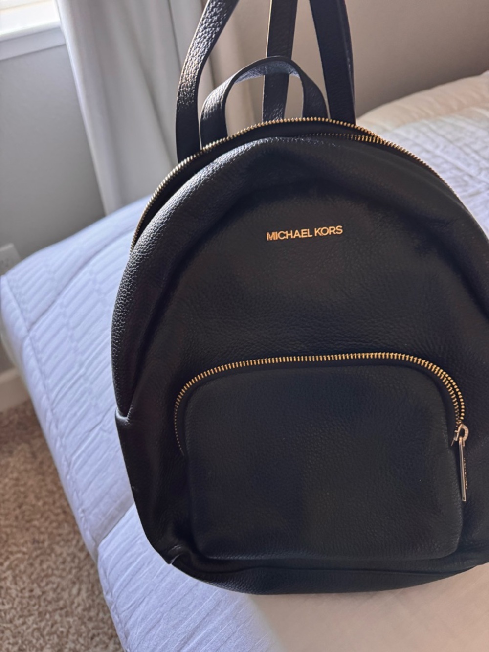 Michael Kors Black Leather Mini Backpack with Gold Hardware